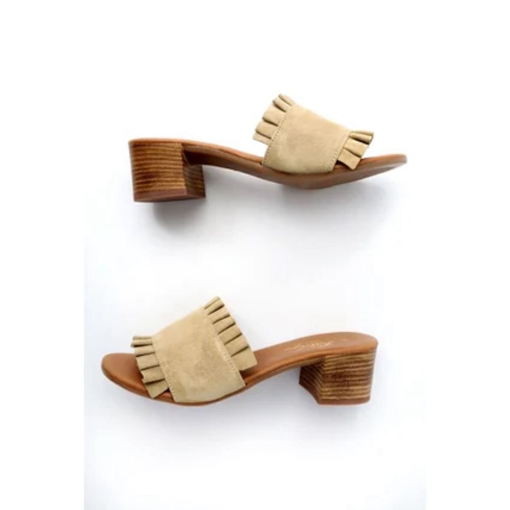 Lulus x Rebels Demi Sand Suede Leather Mules Size 37 (6)